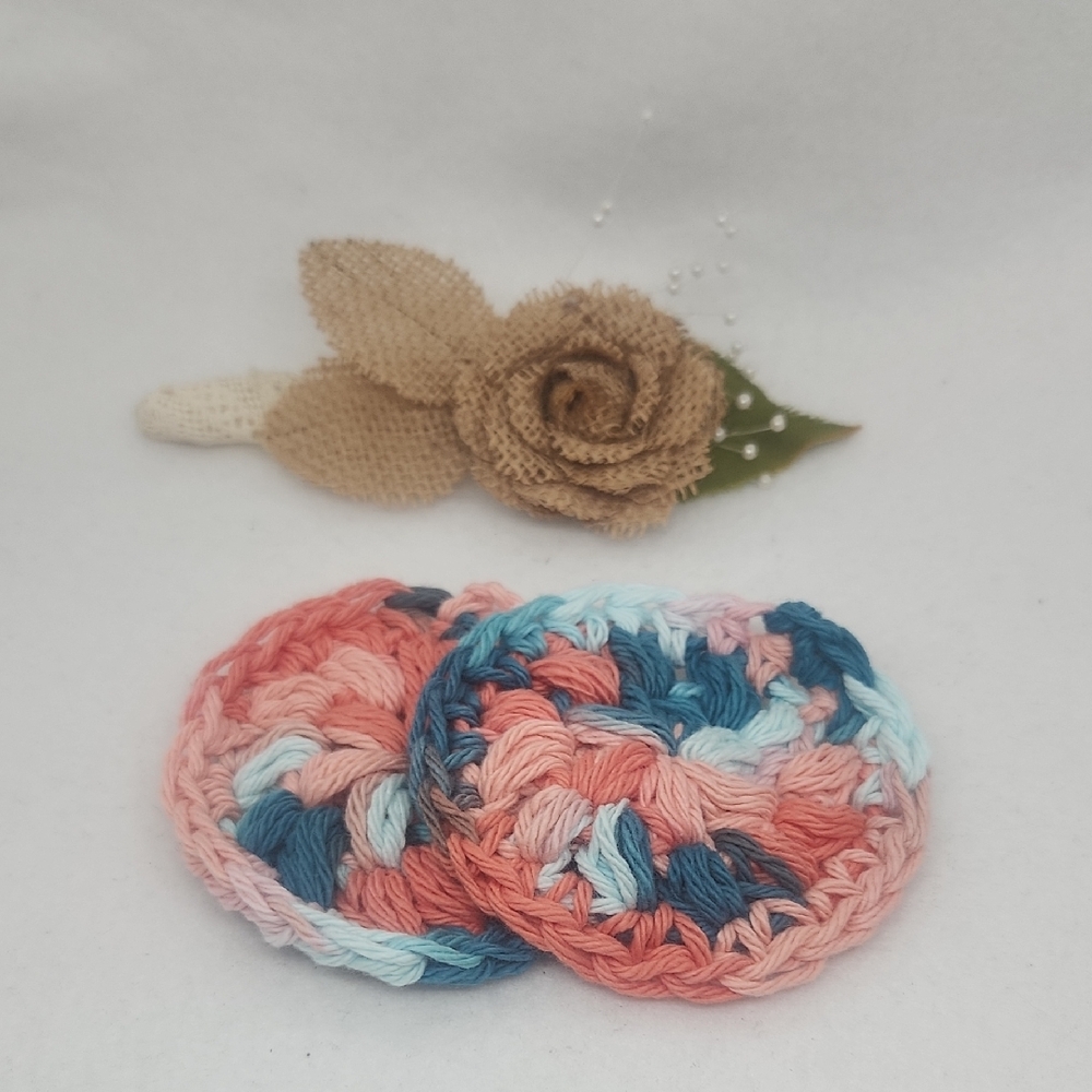 Handmade Crochet Circle Face Facial Scrubbie Color Ombre x2 100% Cotton